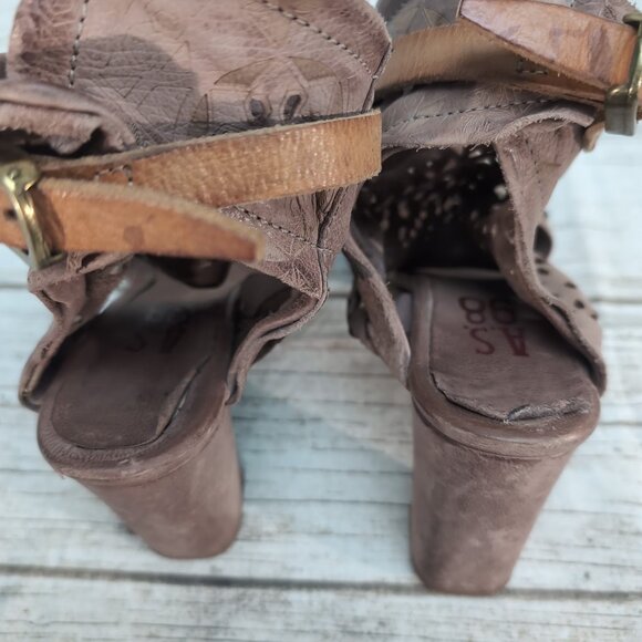 AS98 Rose Color Leather Gladiator Style Block Heel Sandals Women Size 38 - Picture 3 of 8